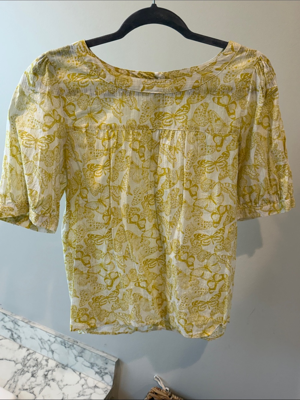 Yellow Butterfly Print Women’s Short Sleeve Top